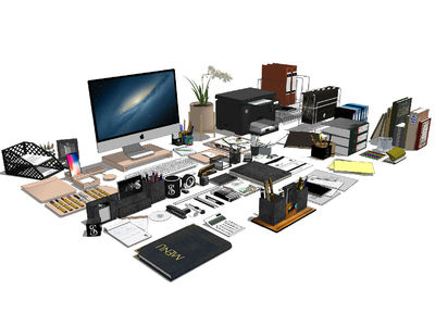 现代文具组合 办公用品 电脑 笔记本 笔 打印机SU模型