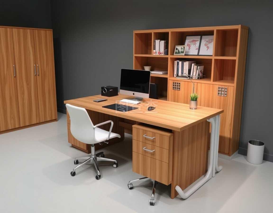 带办公用品的木桌,可看到顶层风景