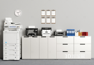 现代 打印机 打印机复印机文件柜办公用品SU模型